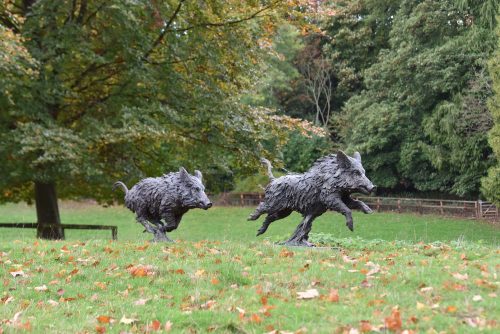 wild boar life-size two sculptures
