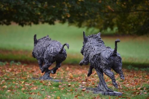 Mackie's two wild boar sculptures life-size