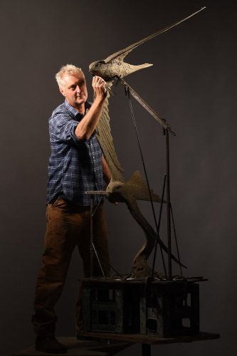 Hamish with swifts sculpture