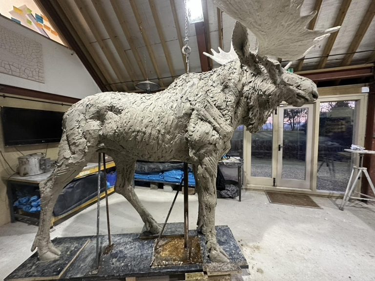 clay model of life size moose