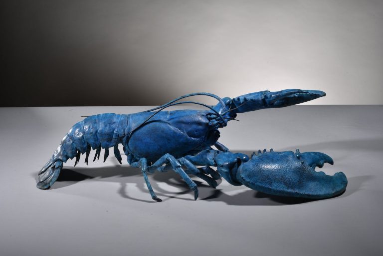 sculpture of blue lobster