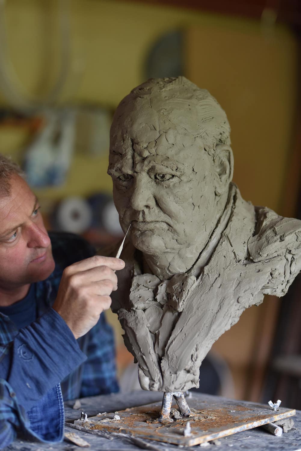 Hamish making Churchill bust