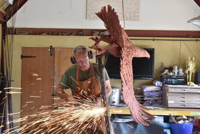 Hamish in studio making bald eagle