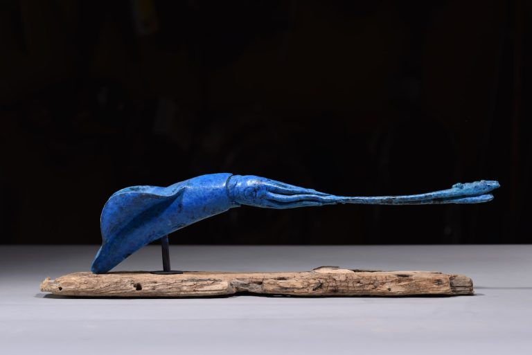 Squid sculpture in blue by Mackie
