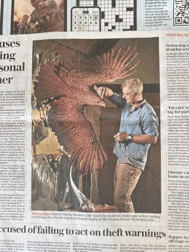 Hamish Mackie with Bald Eagle in Sunday Telegraph
