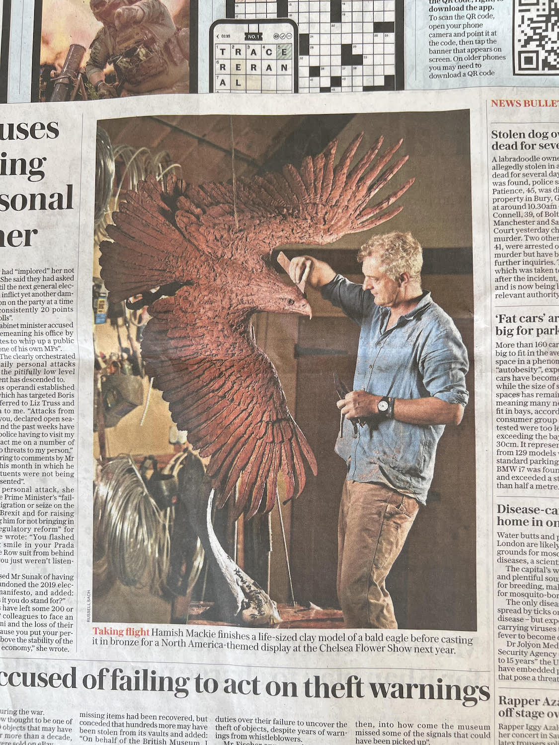 Hamish Mackie with Bald Eagle in Sunday Telegraph