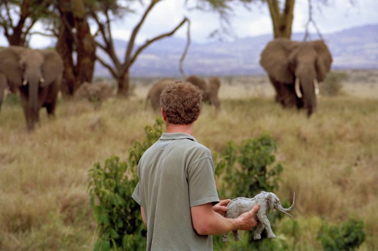 Hamish sculpting elephants in Africa
