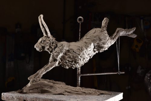 Clay original Hare Running sculpture