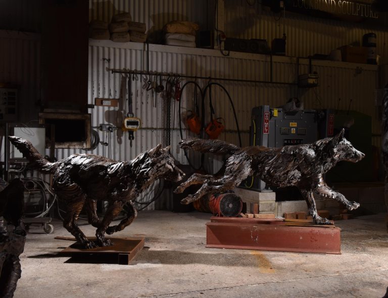 Mackie's bronze wolf sculptures