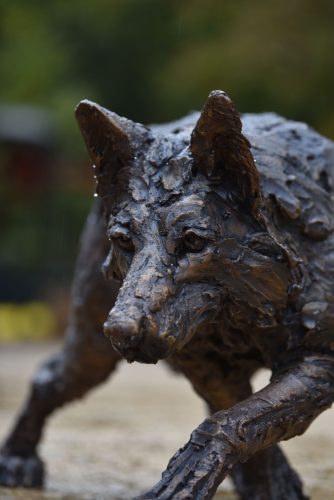 bronze prowling wolf