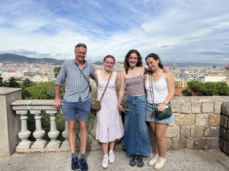 Hamish with his daughters in Barcelona