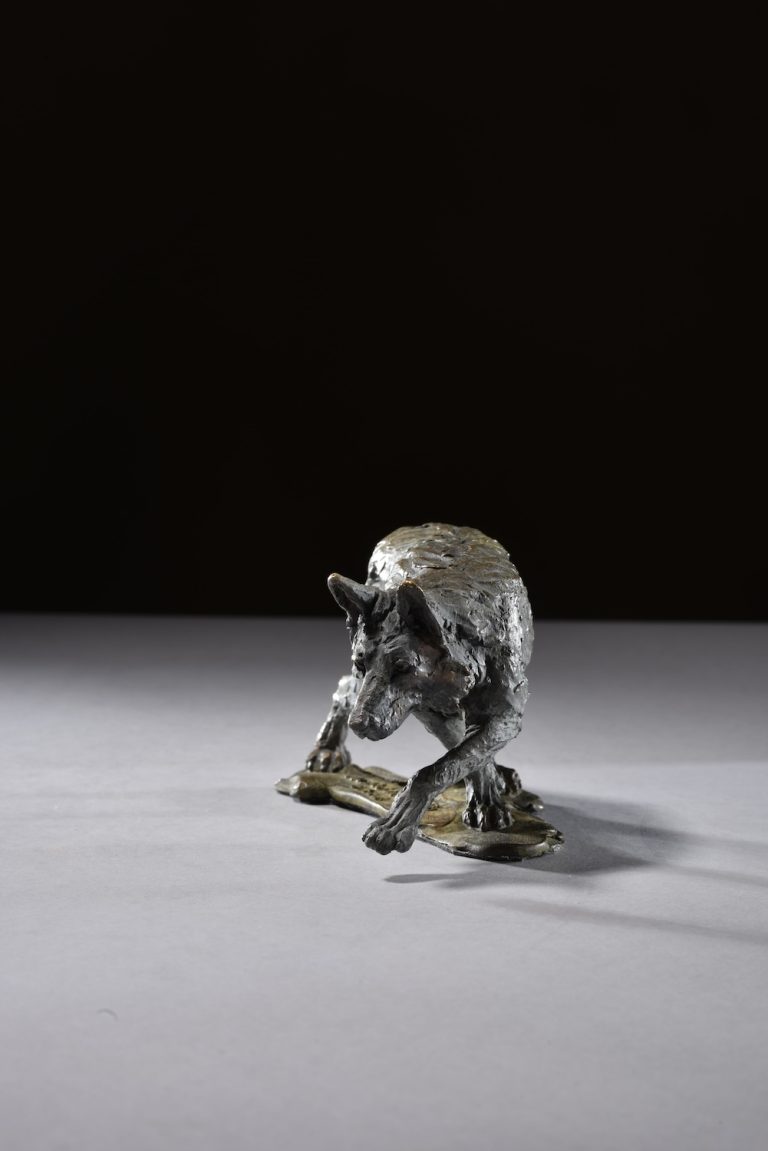 Hamish's prowling wolf scaled sculpture