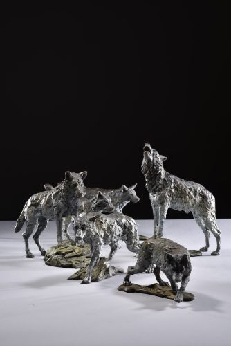 Scaled down sculptures of Wolves