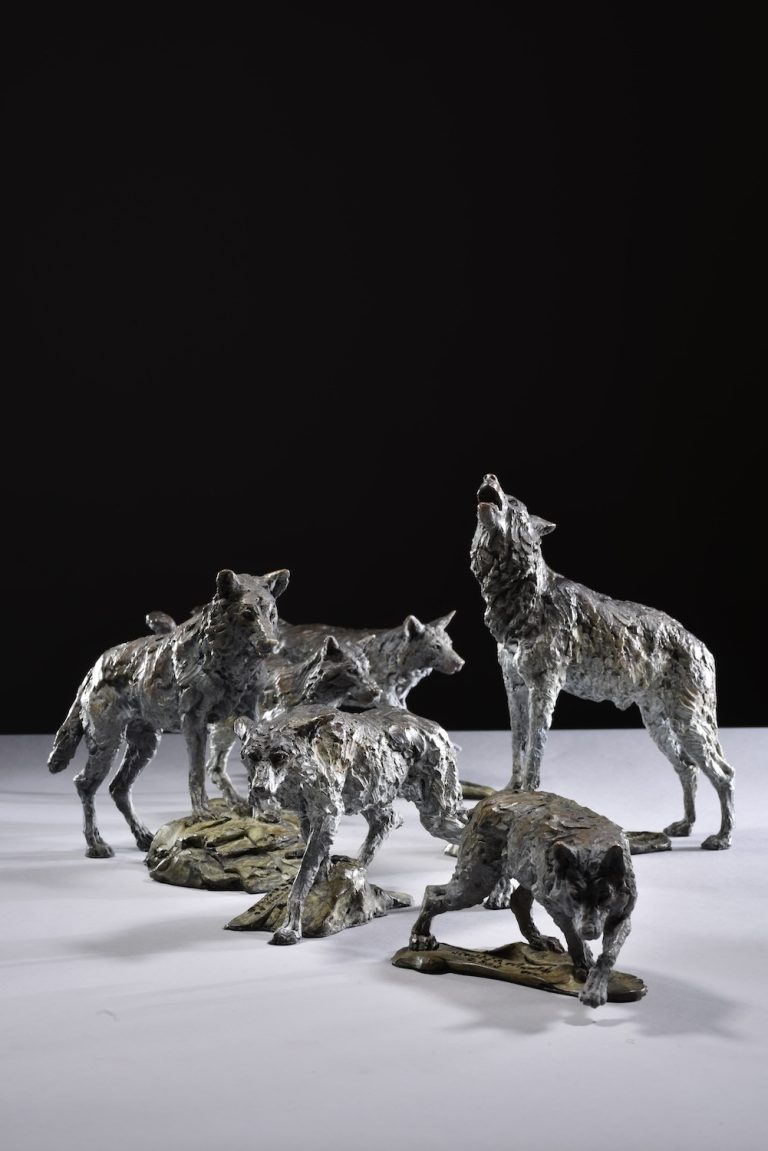 Scaled down sculptures of Wolves