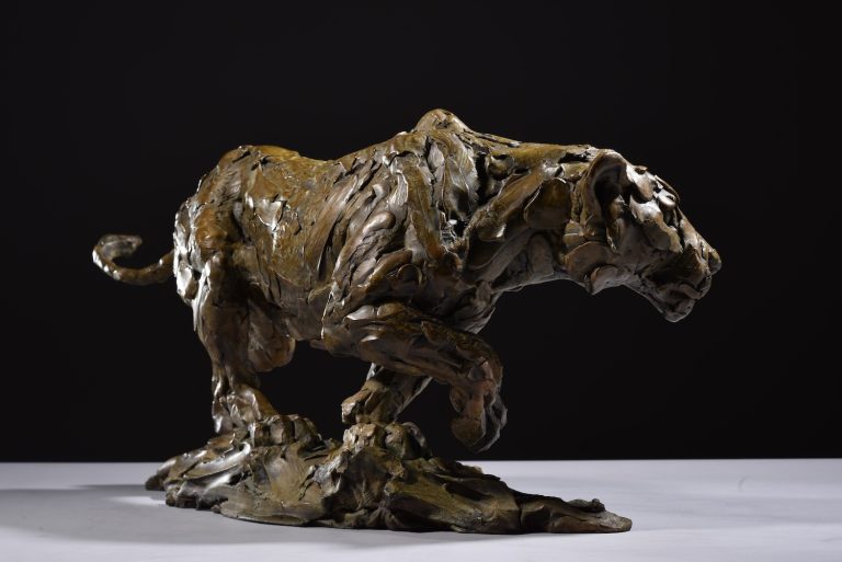 Bronze Lioness Stalking sculpture by Mackie