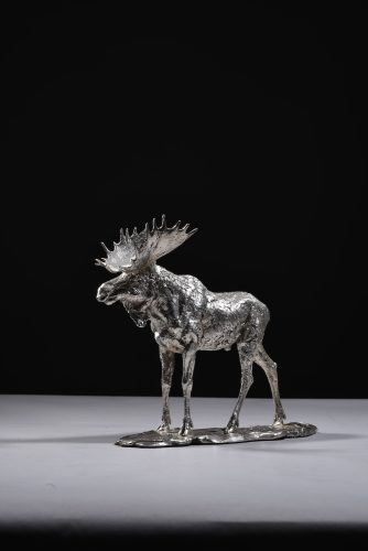silver moose sculpture by Mackie