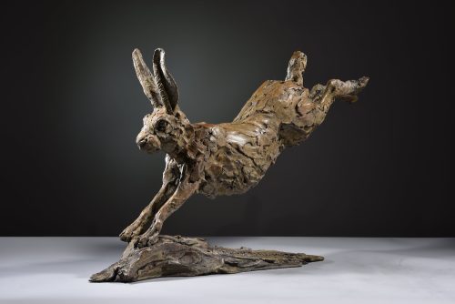 Hare Running sculpture by Mackie