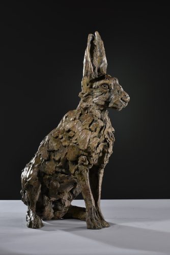 hare sitting bronze sculpture