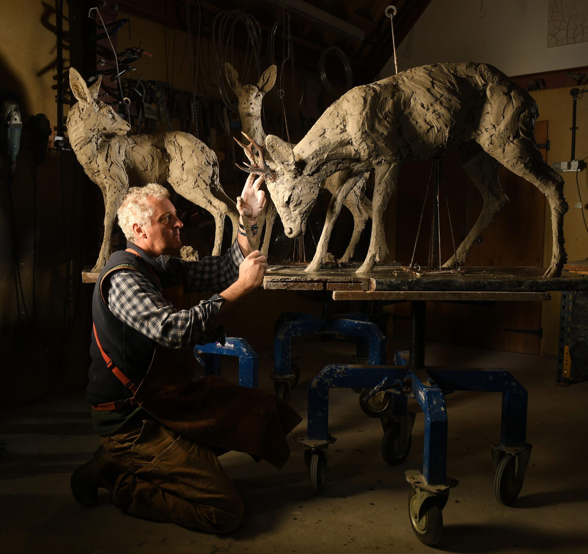 Mackie in studio with clay Roe deer