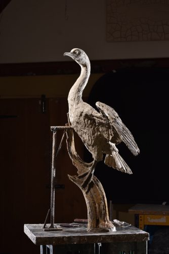 cormorant sculpture in clay