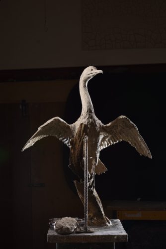 clay cormorant sculpture