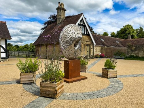 Ammonite sculpture in courtyard