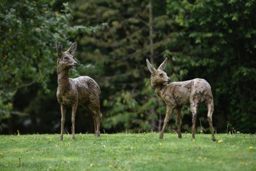 pair of roe deer sculptures