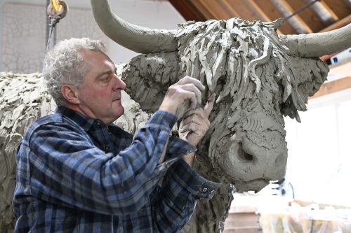 Sculpting highland cow sculpture