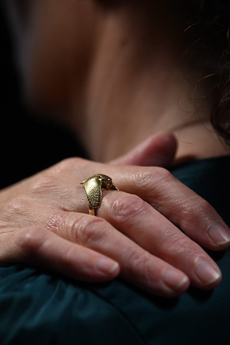 Hamish's owl ring shown on model