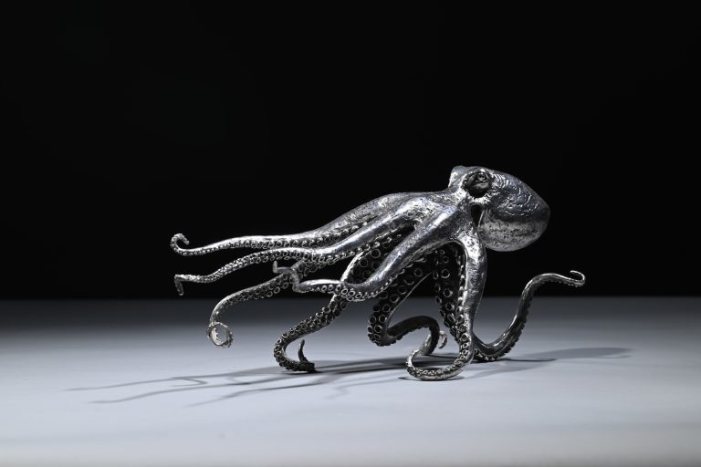 Octopus sculpture in silver