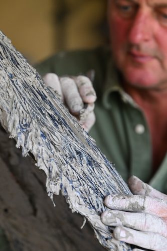 Hamish making tail of peacock