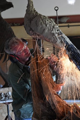 Hamish making peacock sculpture