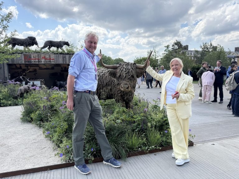 Deborah Meaden with Hamish at Chelsea Flower Show