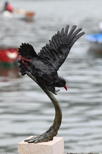 bronze chough sculpture by Mackie