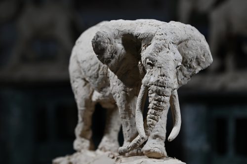 Bull elephant sculpture in clay