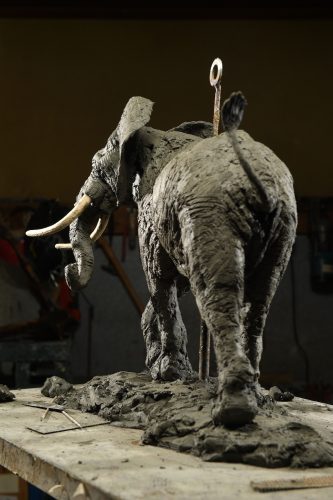 large bull elephant clay model