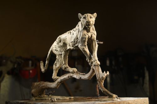 Hamish's clay leopard lookout sculpture