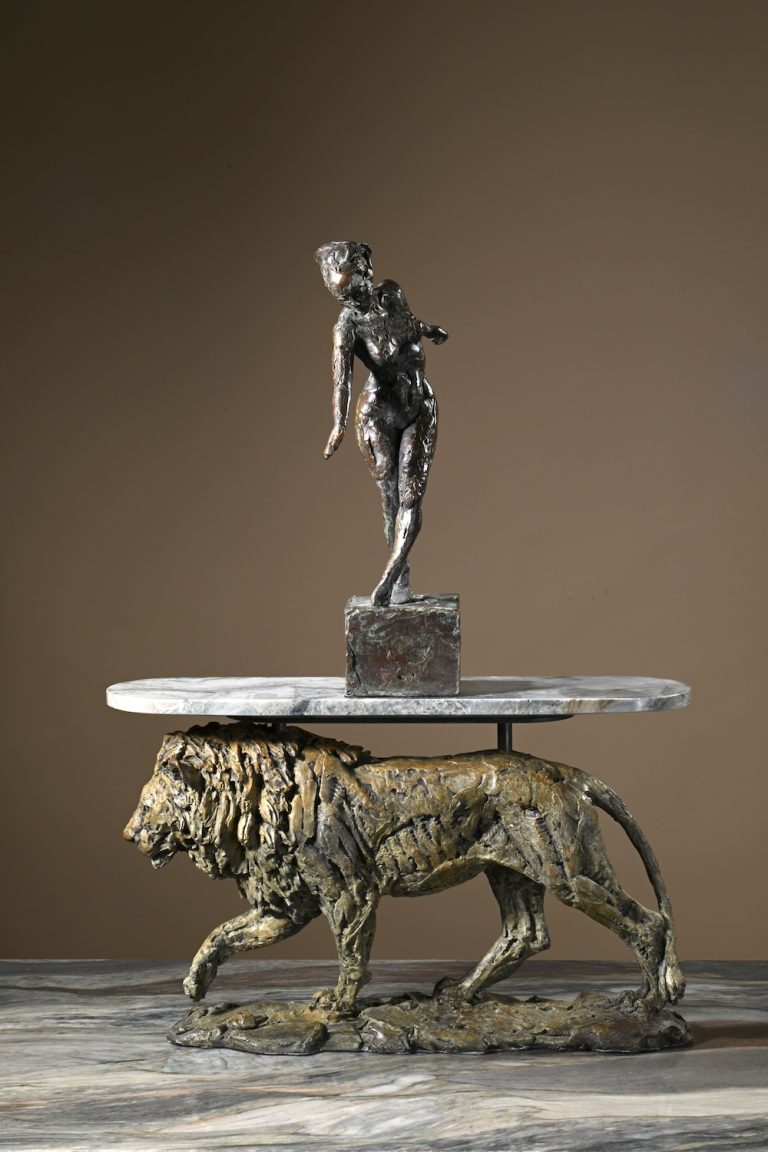 display table with sculpture