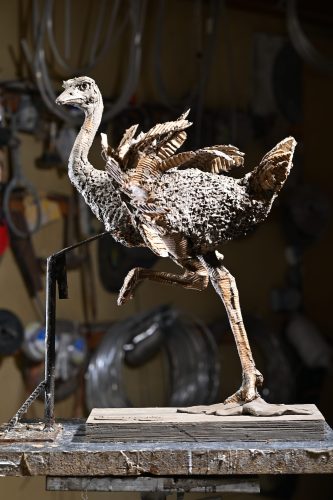 Clay ostrich sculpture