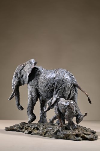 bronze elephant mother and calf
