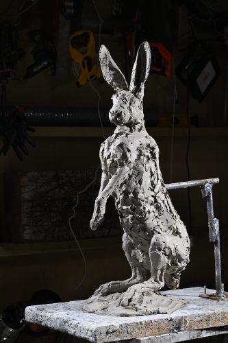 hare standing original clay sculpture