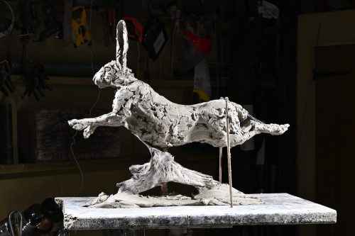 Hare Airborne sculpture in clay