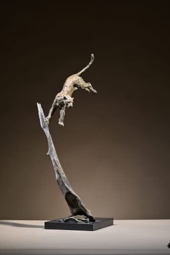 jumping leopard sculpture