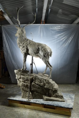 Red stag sculpture original by Mackie