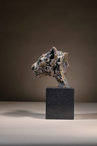 Leopard cub head in bronze