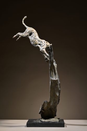 jumping leopard sculpture