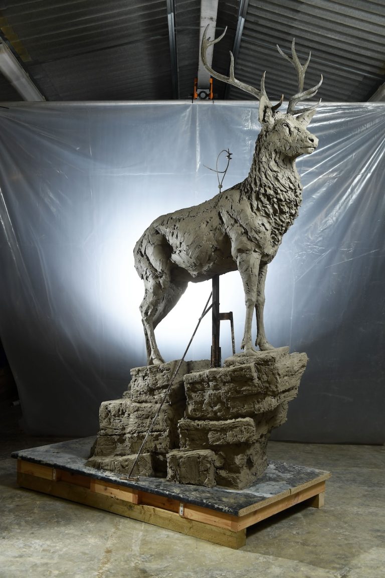clay original of red stag sculpture