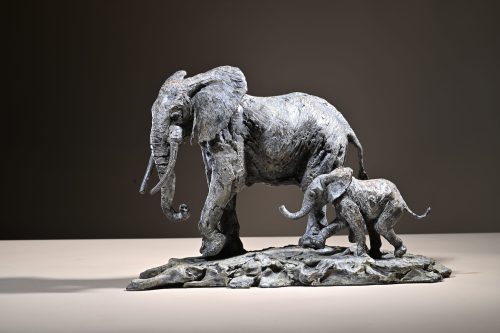 Mackie's bronze elephant cow and calf